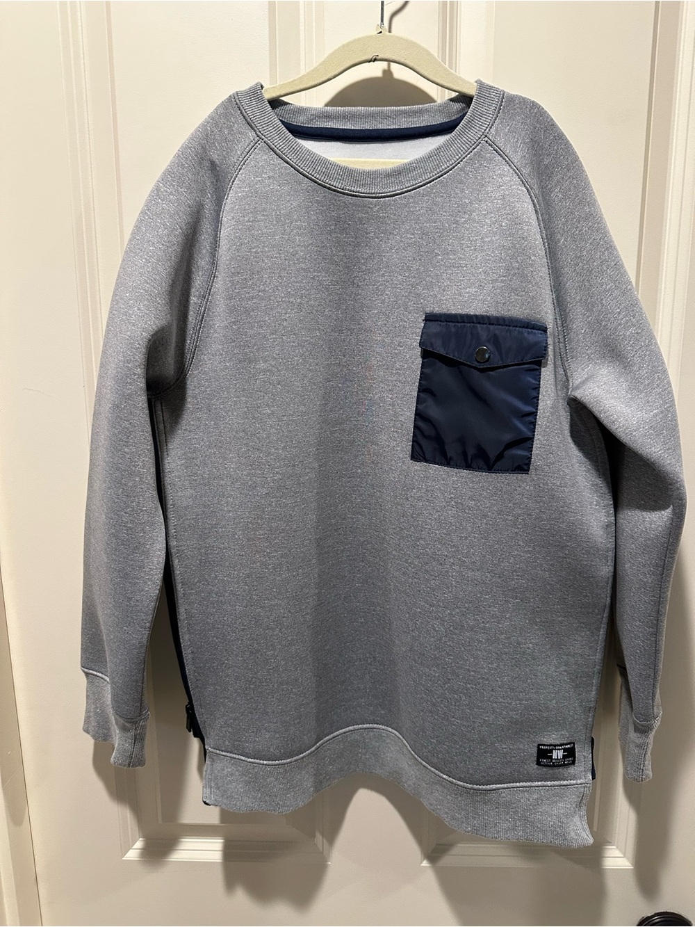 Zara Light Gray Crewneck Sweatshirt with Navy Chest Pocket